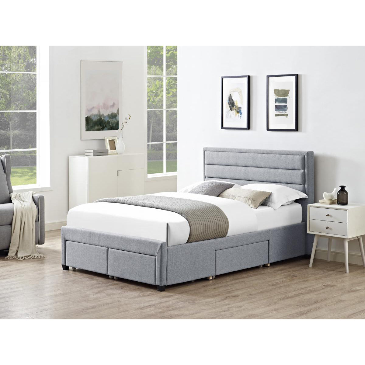Paisley 4 Drawer Linen Fabric Bed Grey