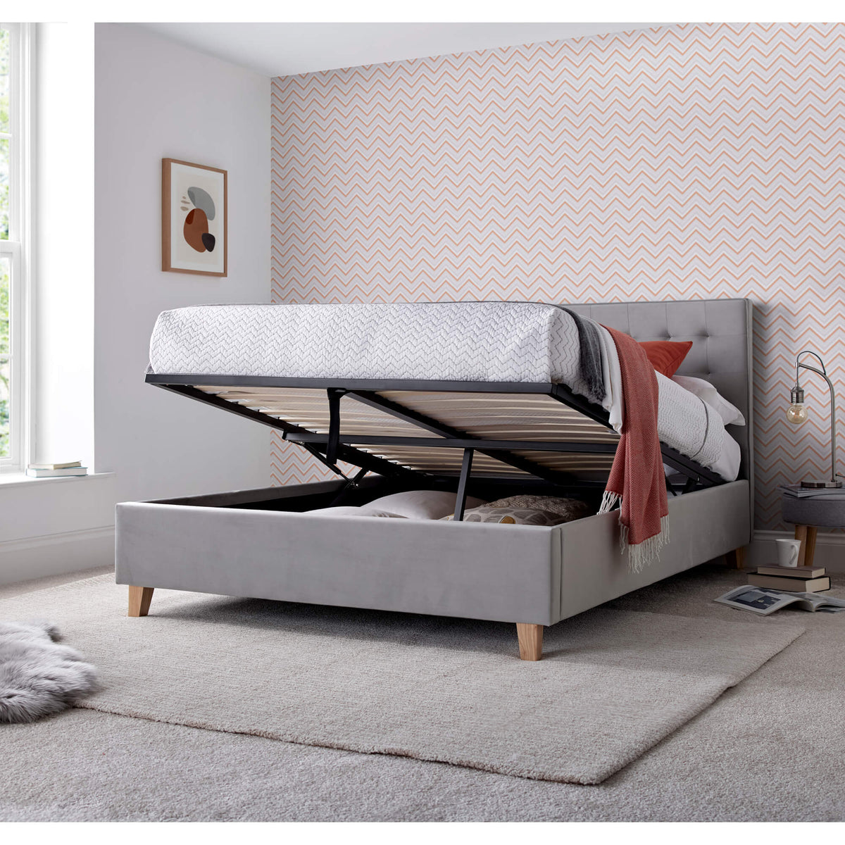 Kingham Velvet Ottoman Bed