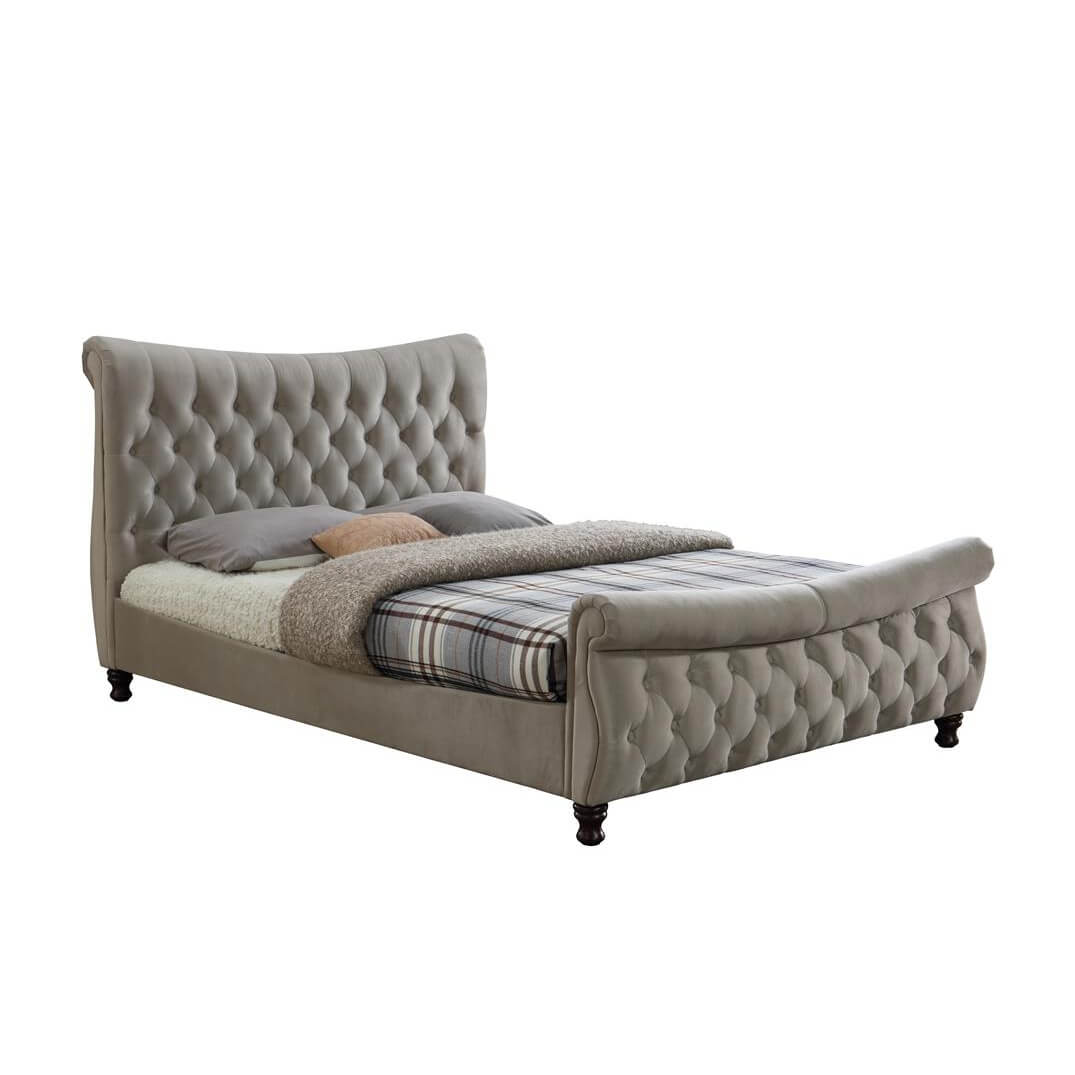 Oxford Velvet Chesterfield Sleigh Bed