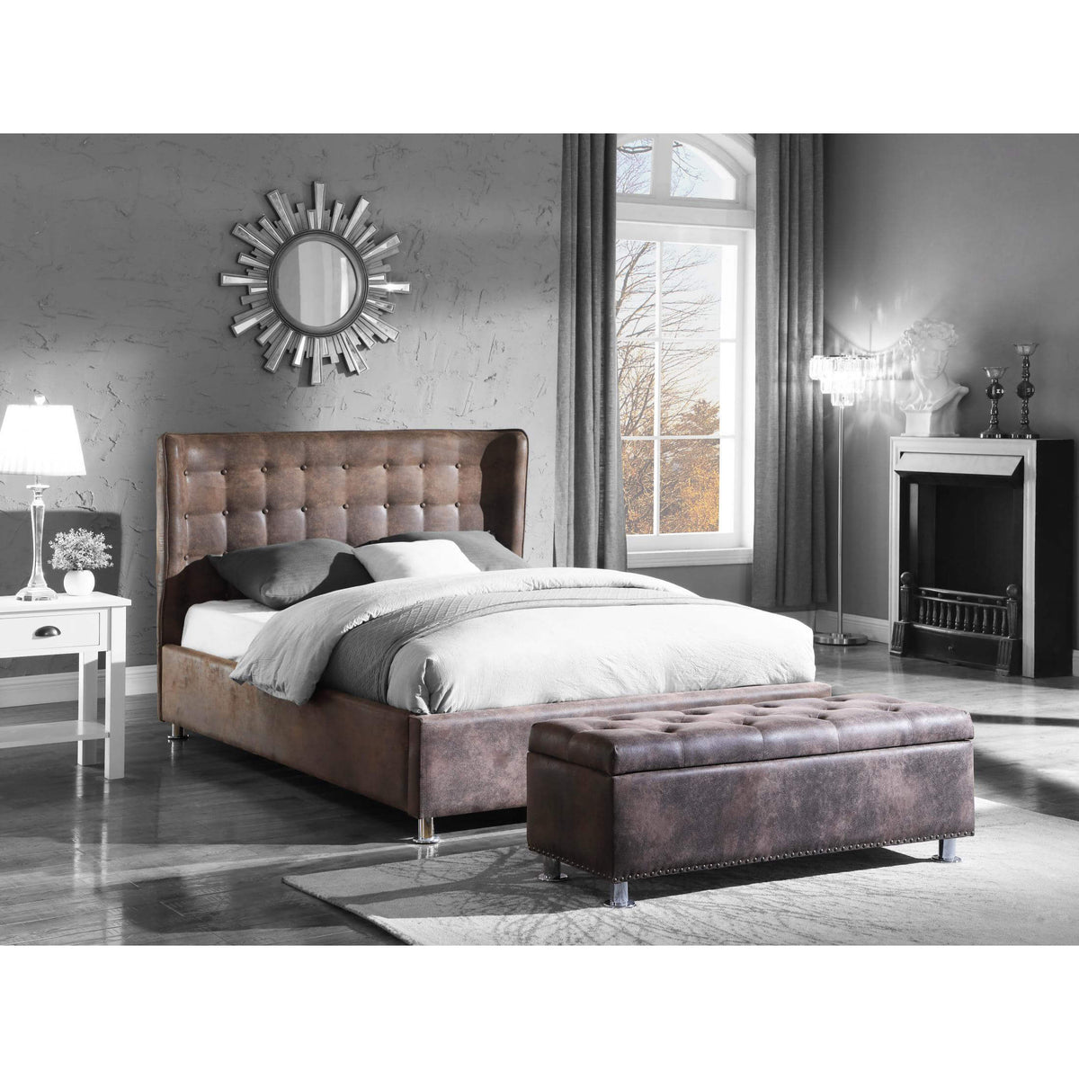 Valencia Fabric Bed Brown Antique