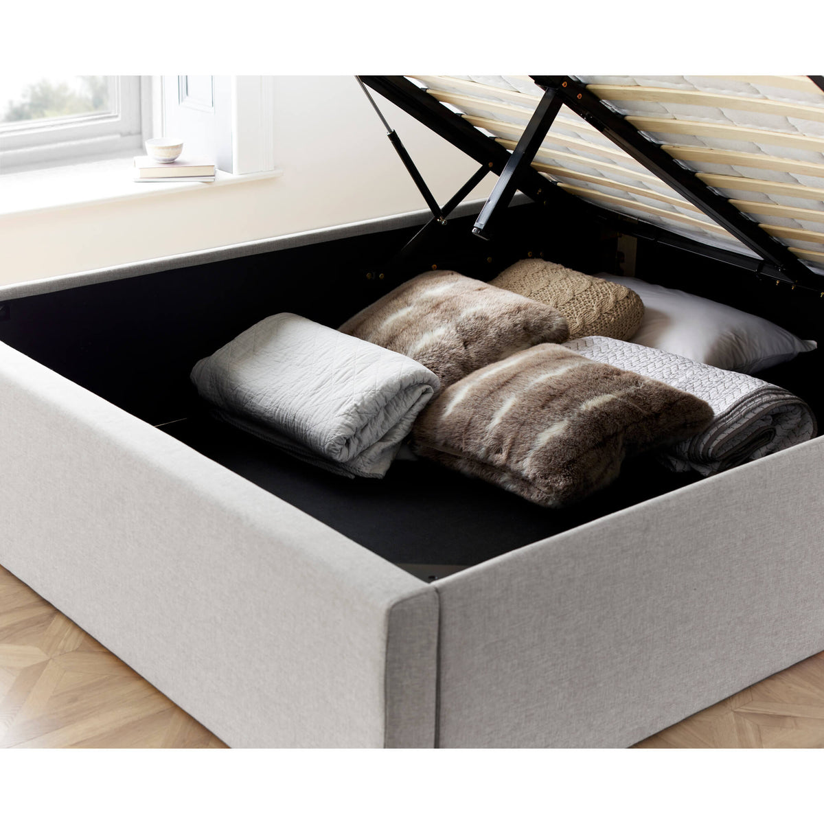 Wilson Oatmeal Fabric Ottoman Bed