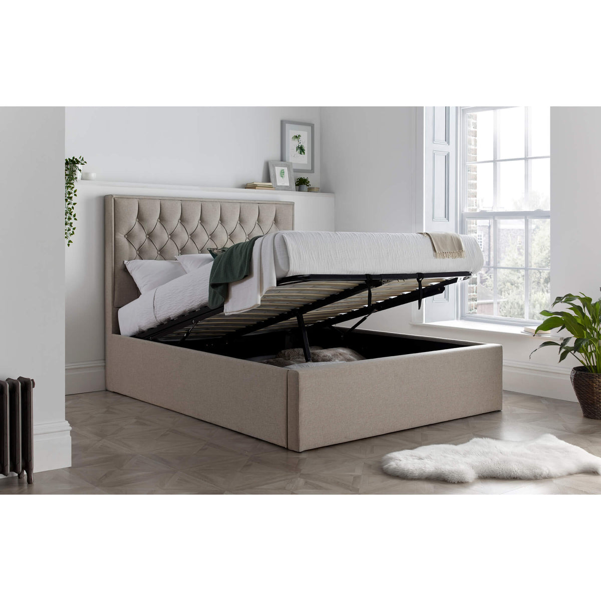 Wilson Oatmeal Fabric Ottoman Bed