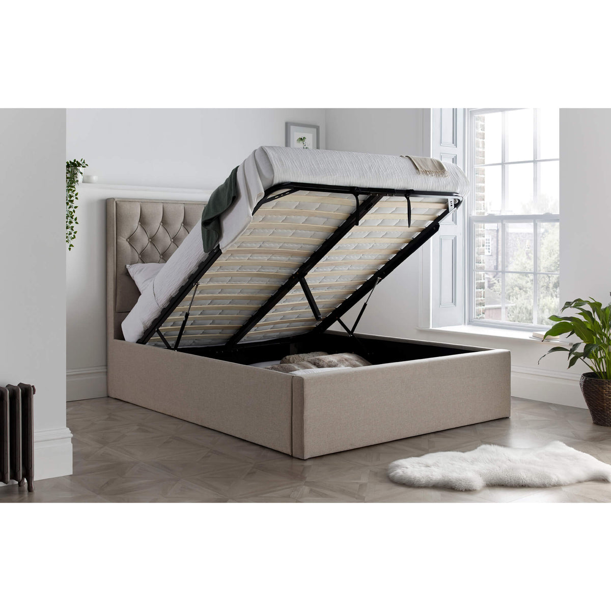Wilson Oatmeal Fabric Ottoman Bed