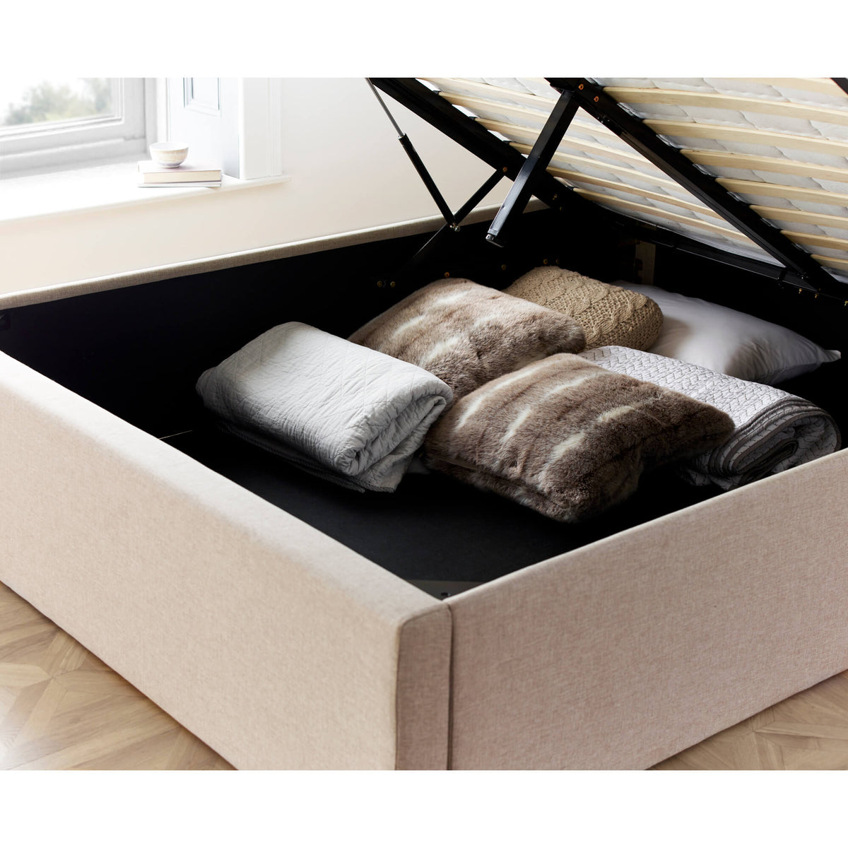 Wilson Oatmeal Fabric Ottoman Bed