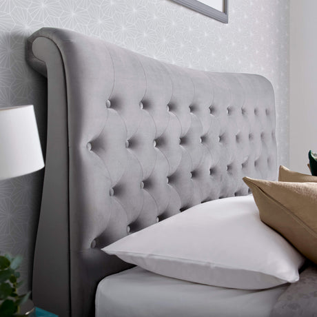 Oxford Velvet Chesterfield Sleigh Bed